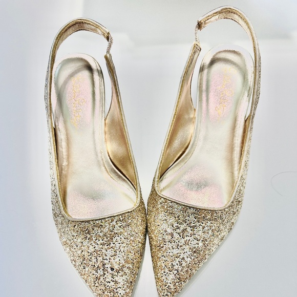 Lilly Pulitzer Gold Glitter Kitten Heels – Size 7.5B (Worn Once!) - Picture 4 of 4